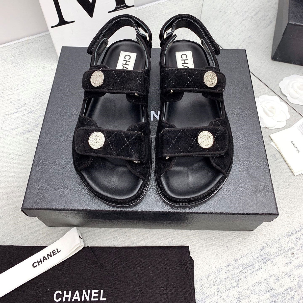 CC 2026 Logo Dad Sandals Black Suede 161744