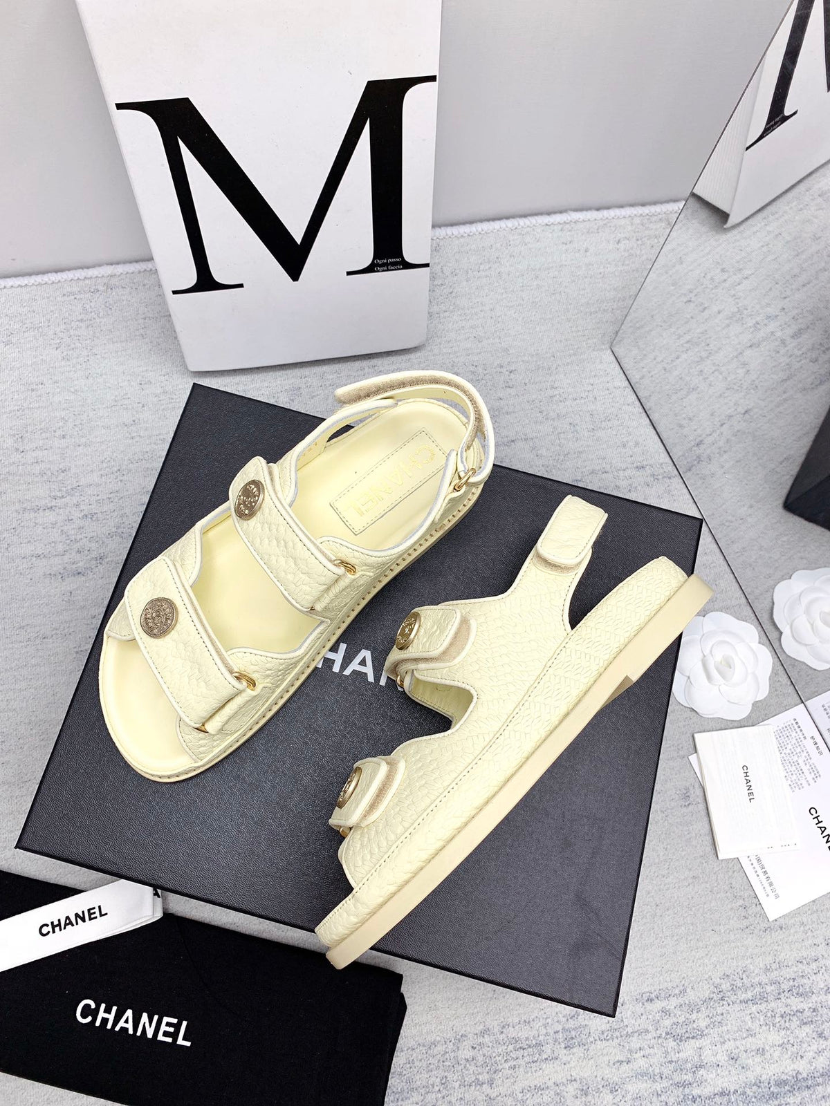 CC 2026 Logo Dad Sandals Cream Leather 161745