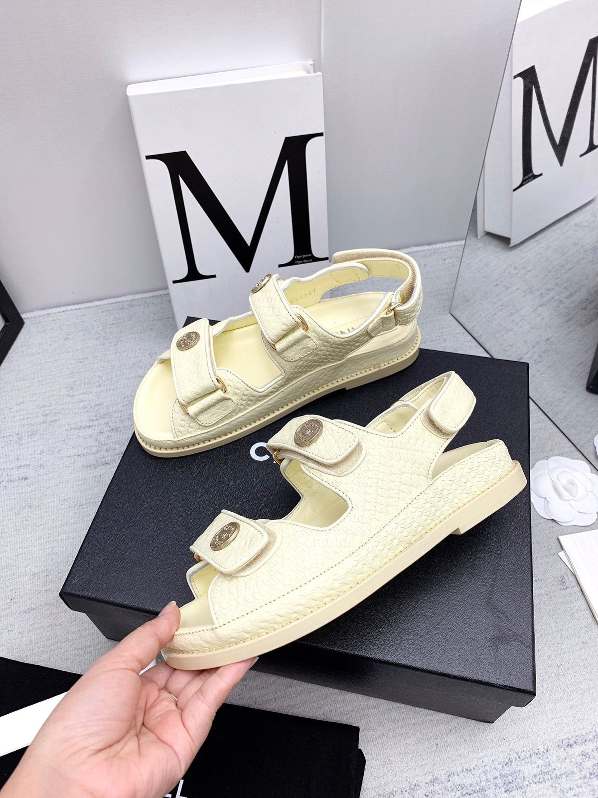 CC 2026 Logo Dad Sandals Cream Leather 161745