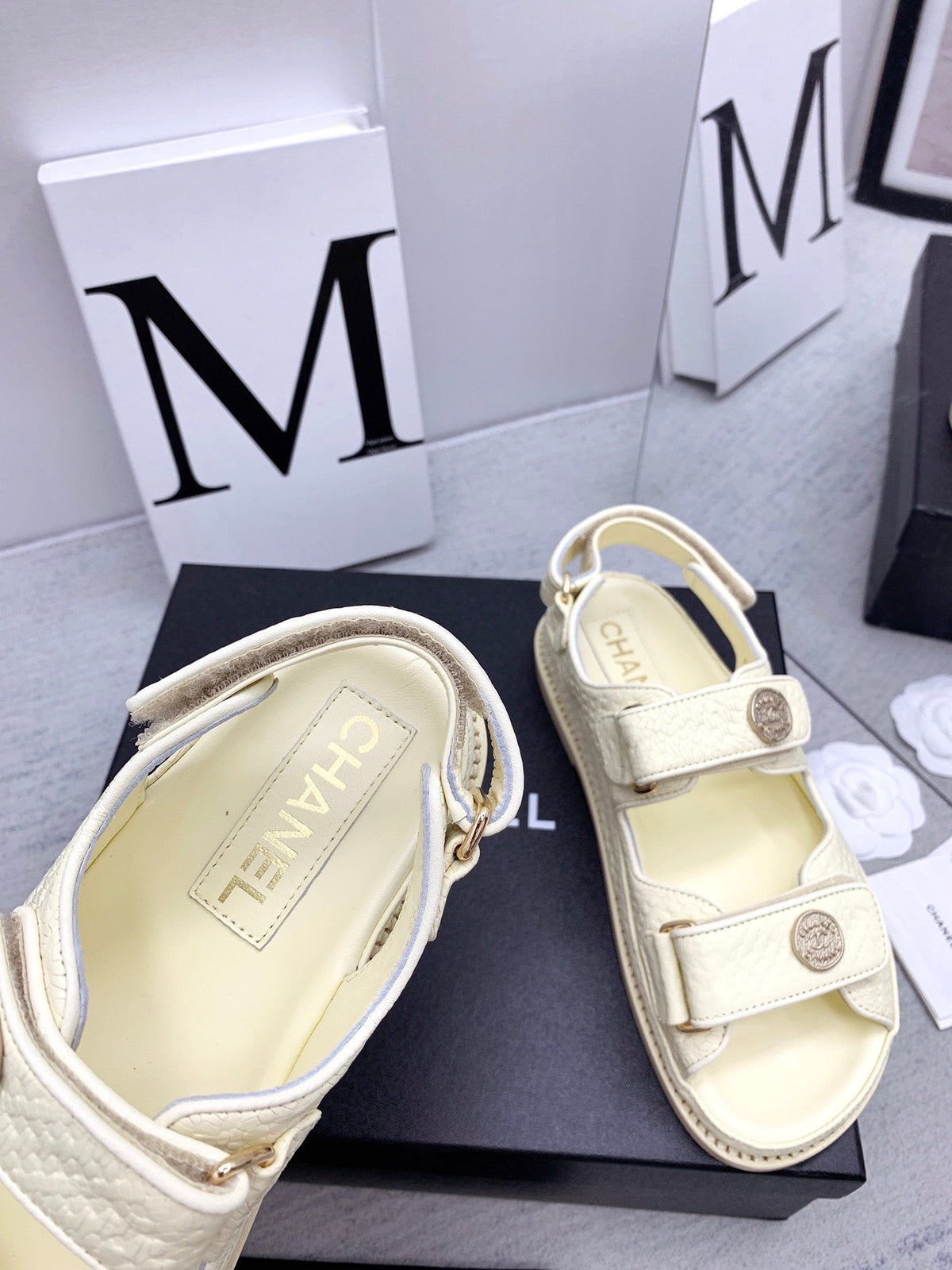 CC 2026 Logo Dad Sandals Cream Leather 161745