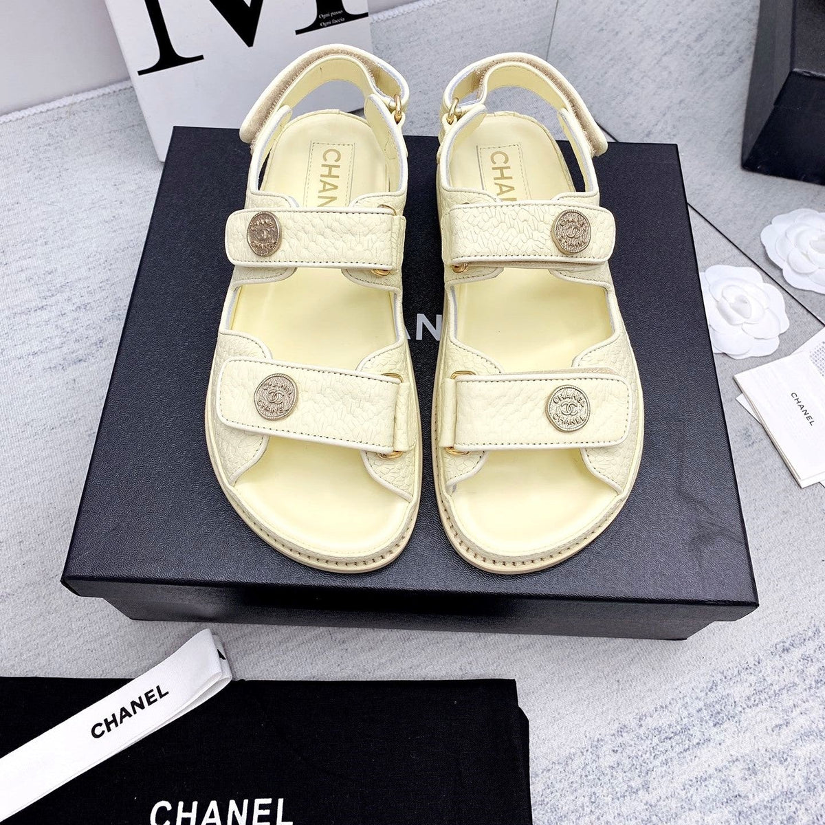 CC 2026 Logo Dad Sandals Cream Leather 161745