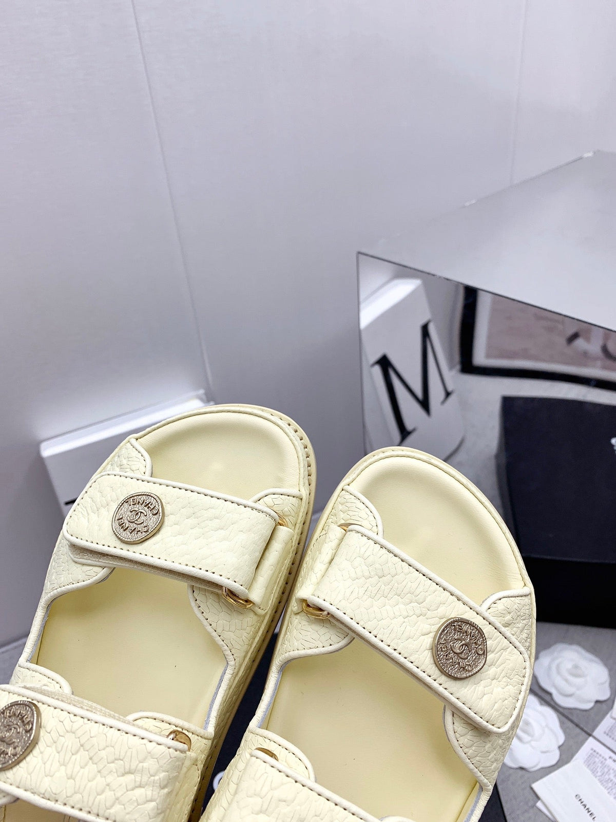 CC 2026 Logo Dad Sandals Cream Leather 161745