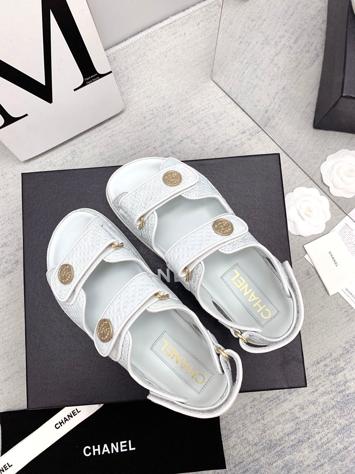 CC 2026 Logo Dad Sandals White Caviar Leather 161743