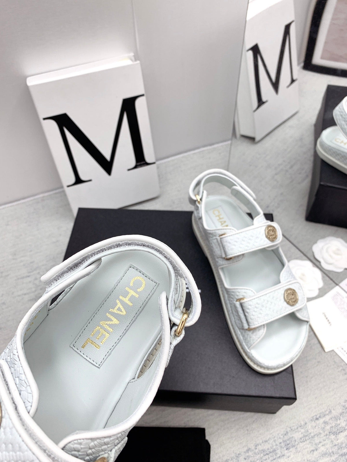 CC 2026 Logo Dad Sandals White Caviar Leather 161743