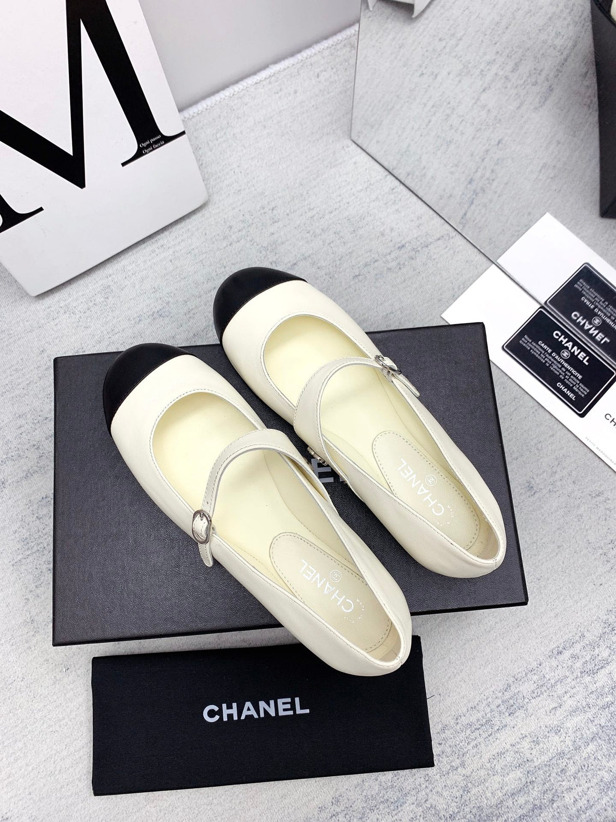 CC 2026 Logo Mary Jane Ballet Flats White Leather 161750