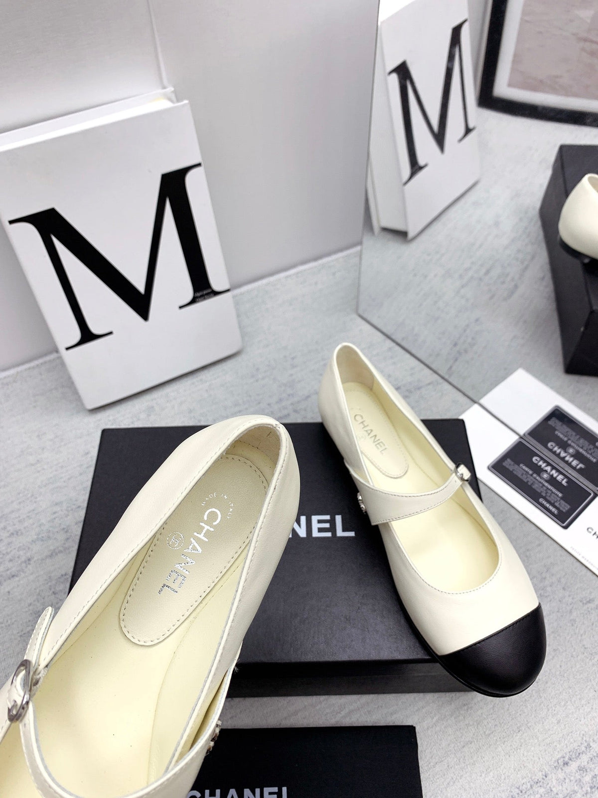 CC 2026 Logo Mary Jane Ballet Flats White Leather 161750