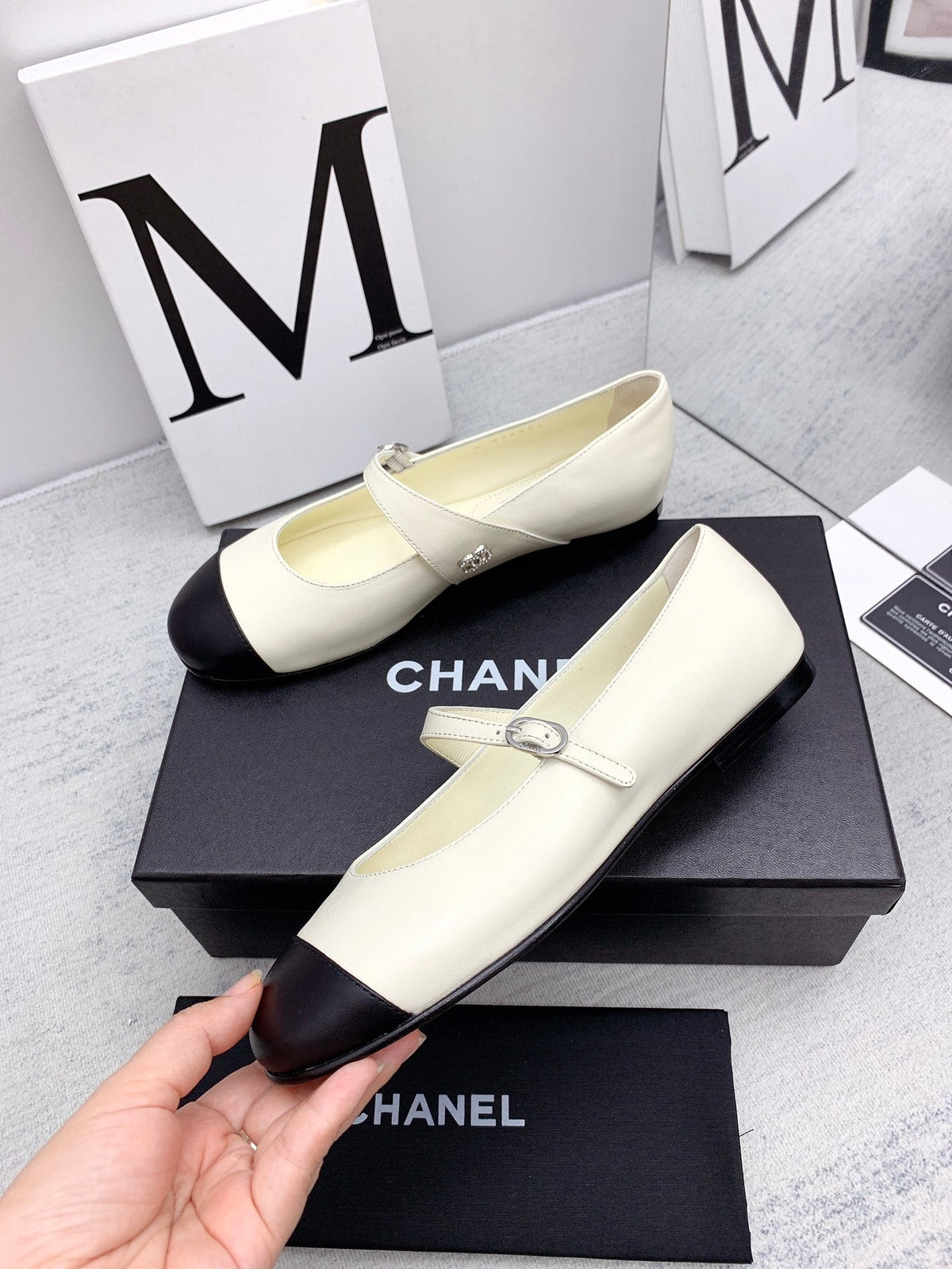 CC 2026 Logo Mary Jane Ballet Flats White Leather 161750