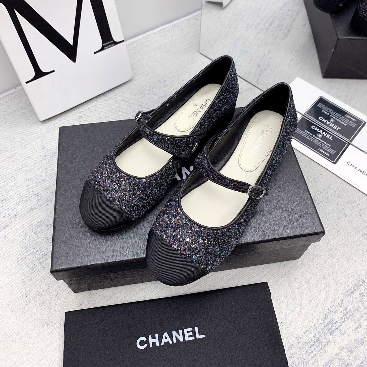 CC 2026 Logo Mary Jane Ballet Flats Black Glitter 161751