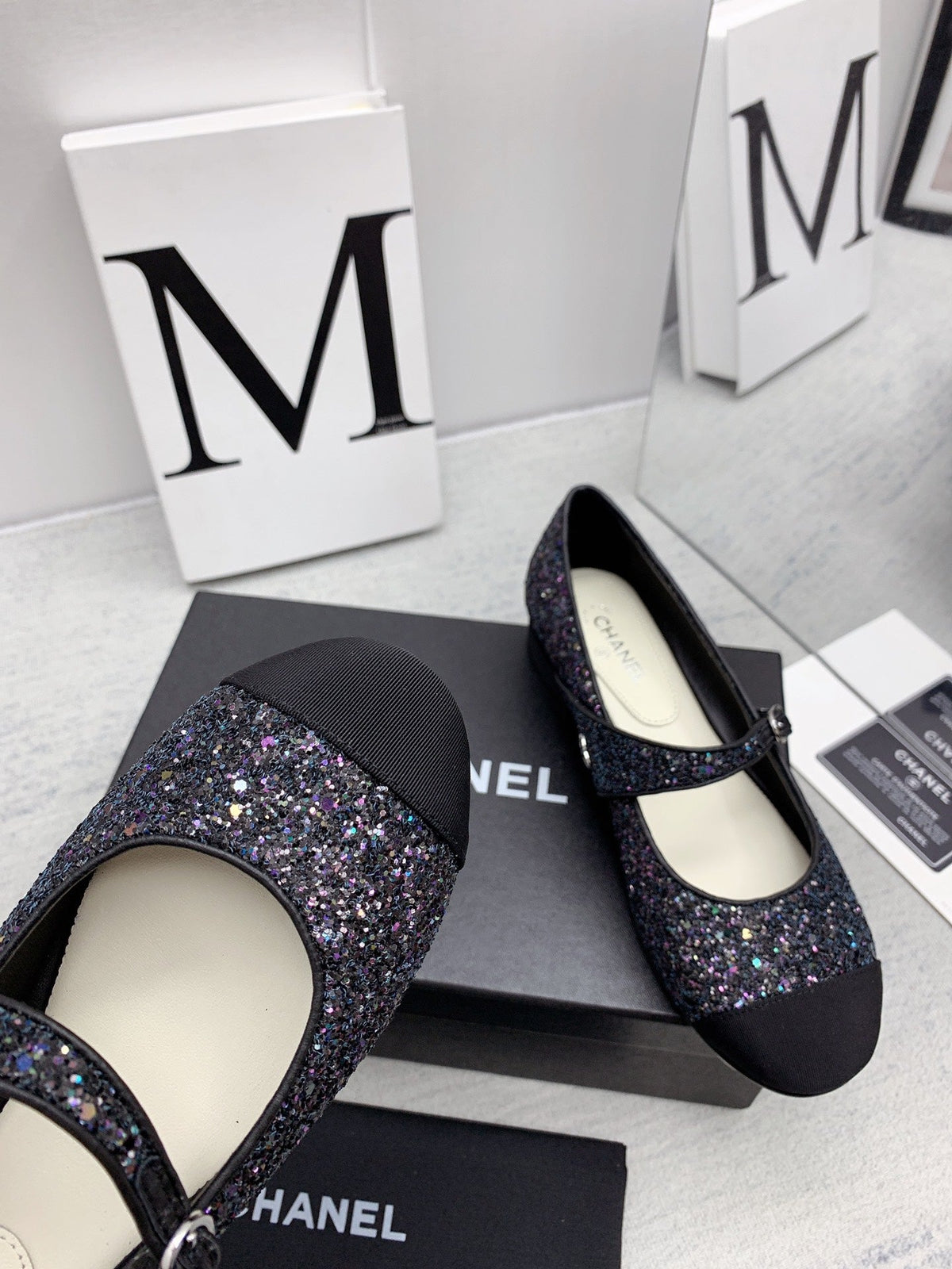 CC 2026 Logo Mary Jane Ballet Flats Black Glitter 161751
