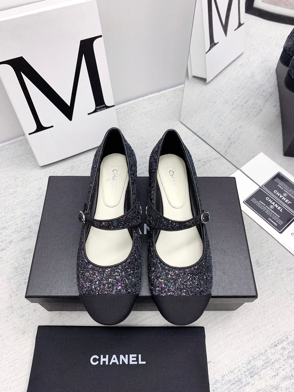 CC 2026 Logo Mary Jane Ballet Flats Black Glitter 161751