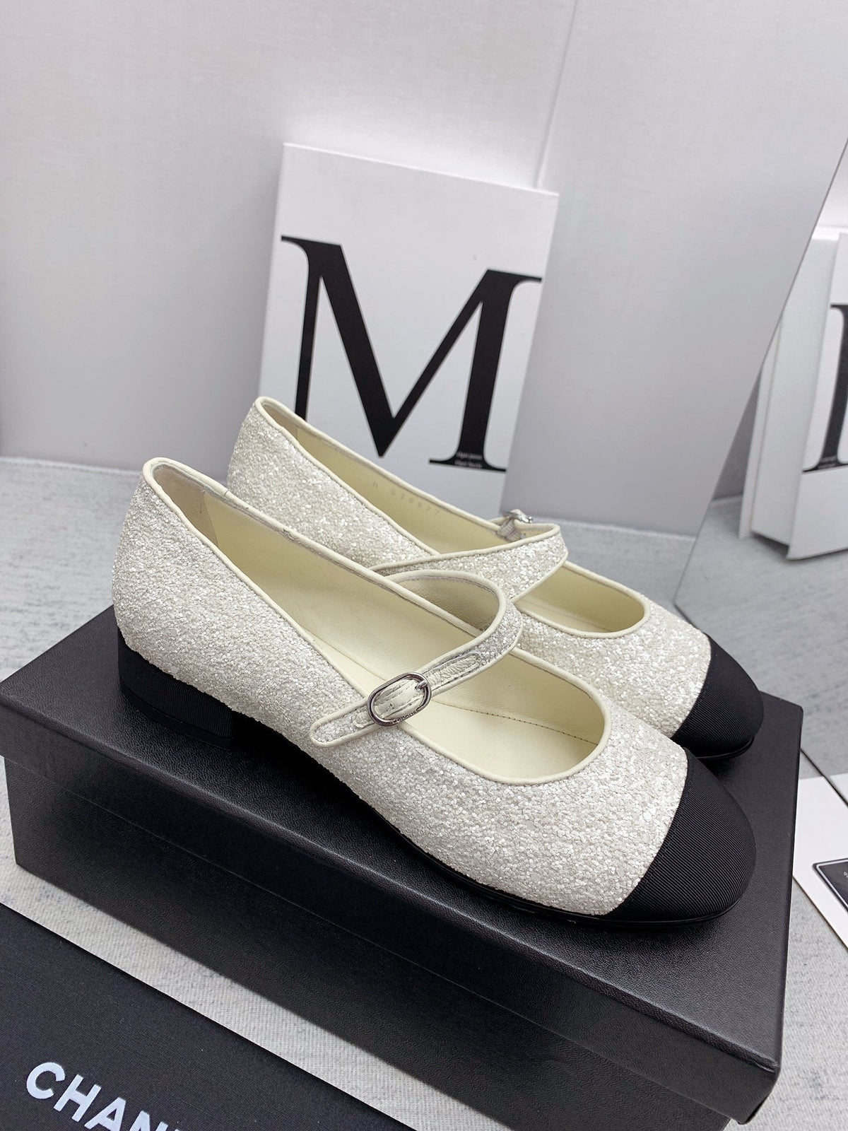 CC 2026 Logo Mary Jane Ballet Flats White Tweed 161754