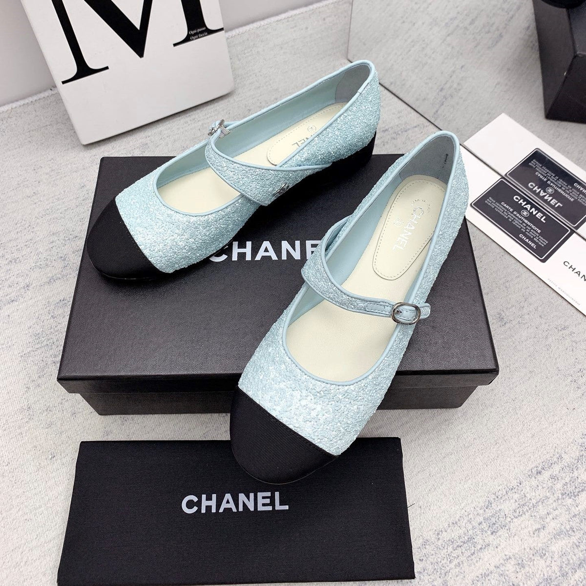 CC 2026 Logo Mary Jane Ballet Flats Light Blue Tweed 161755