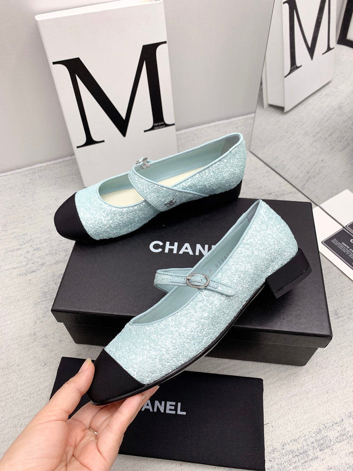 CC 2026 Logo Mary Jane Ballet Flats Light Blue Tweed 161755