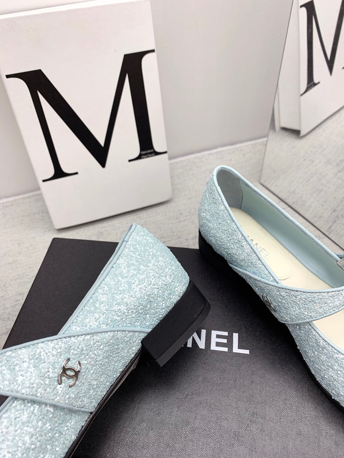 CC 2026 Logo Mary Jane Ballet Flats Light Blue Tweed 161755