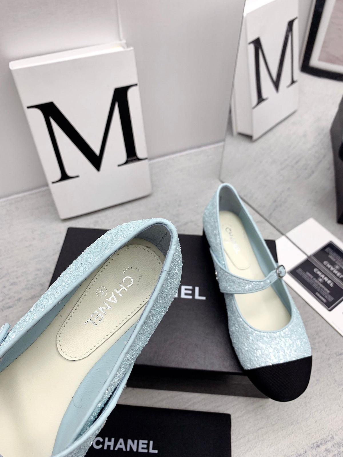 CC 2026 Logo Mary Jane Ballet Flats Light Blue Tweed 161755