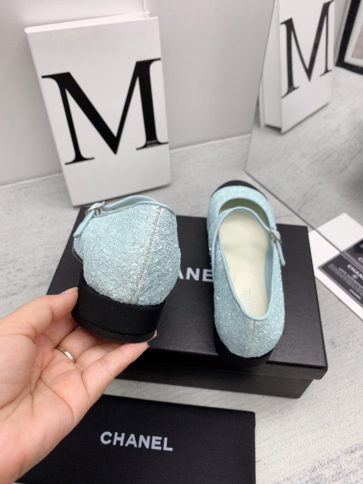 CC 2026 Logo Mary Jane Ballet Flats Light Blue Tweed 161755