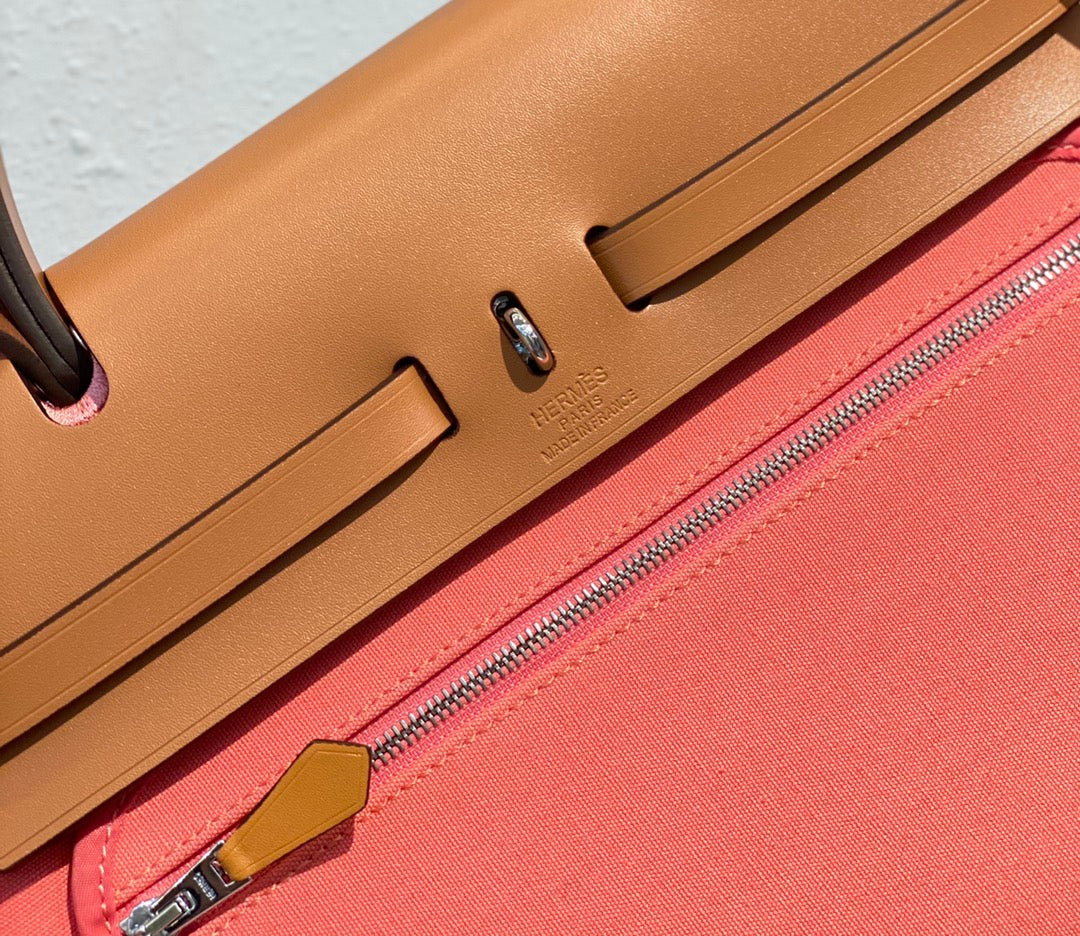 Herbag 31 Toile Pink Canvas Gold Cowhide Leather