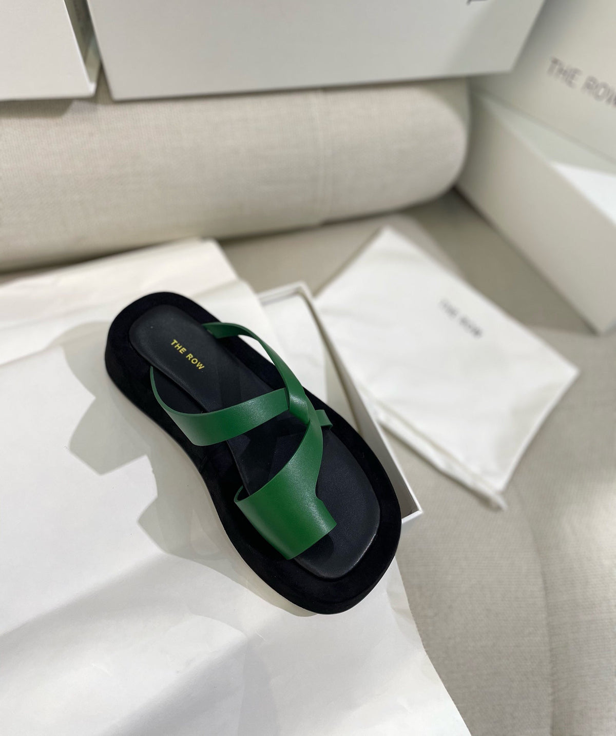 The Row 26s Ginza Sandals Green Black Smooth Leather 156125