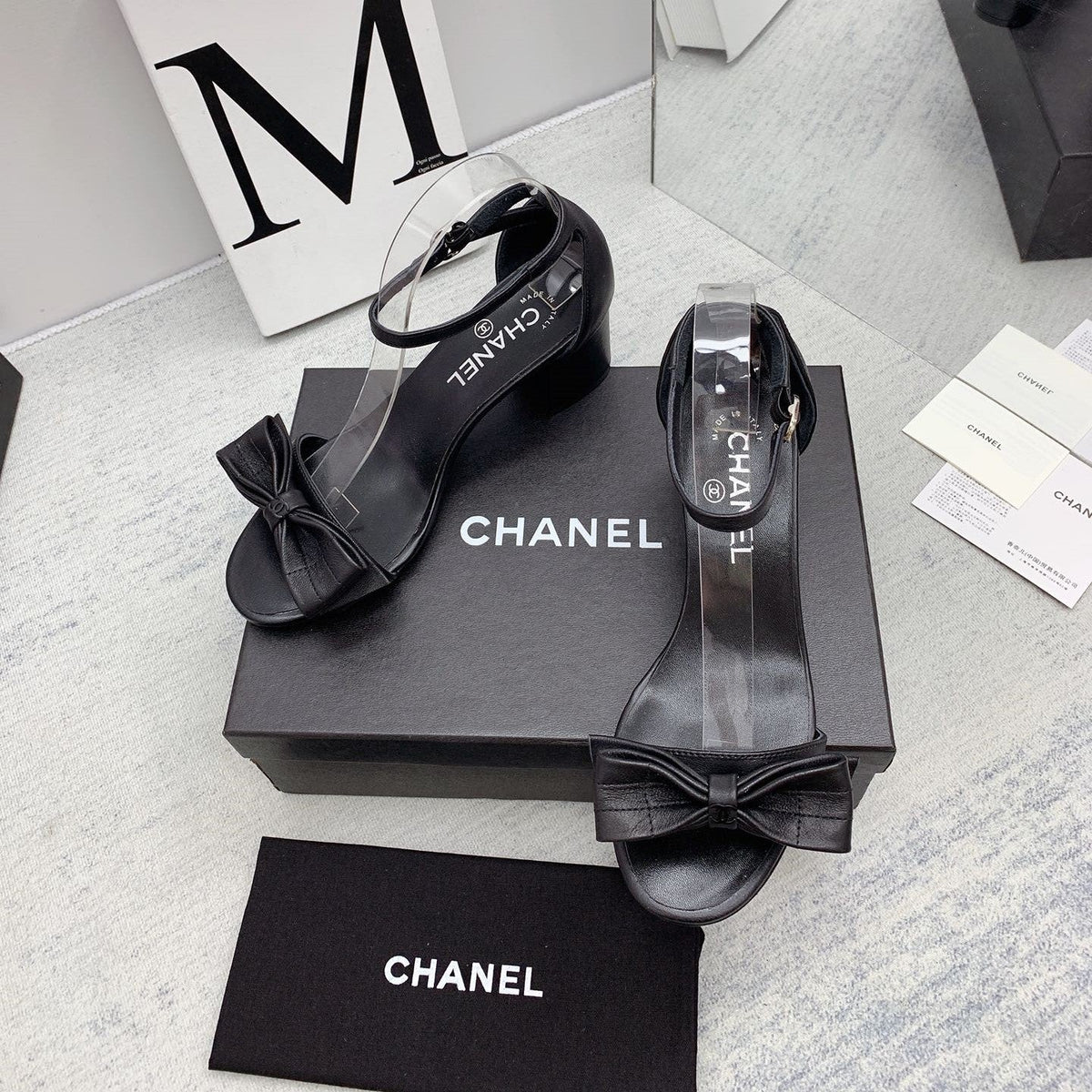 CC 26s Ankle Strap Sandals 6cm Black Leather 163414