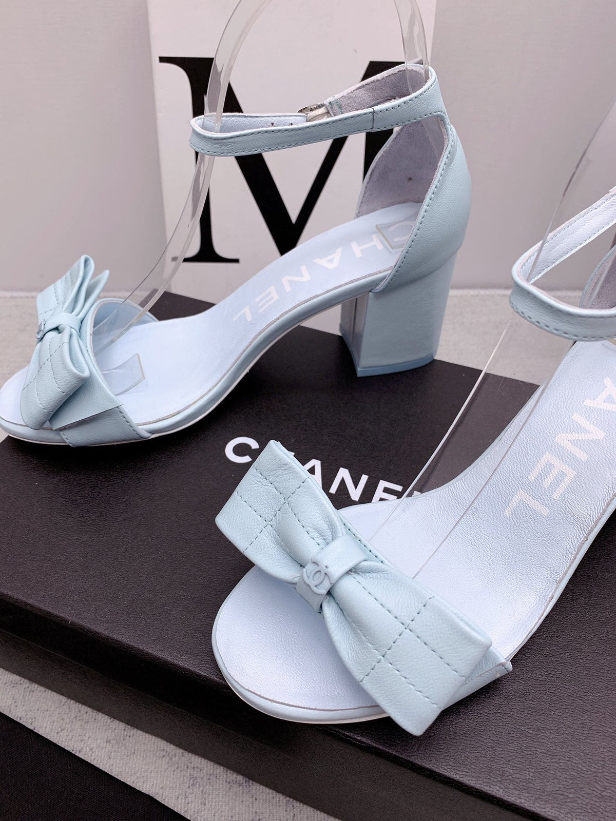 CC 26s Ankle Strap Sandals 6cm Light Blue Leather 163417