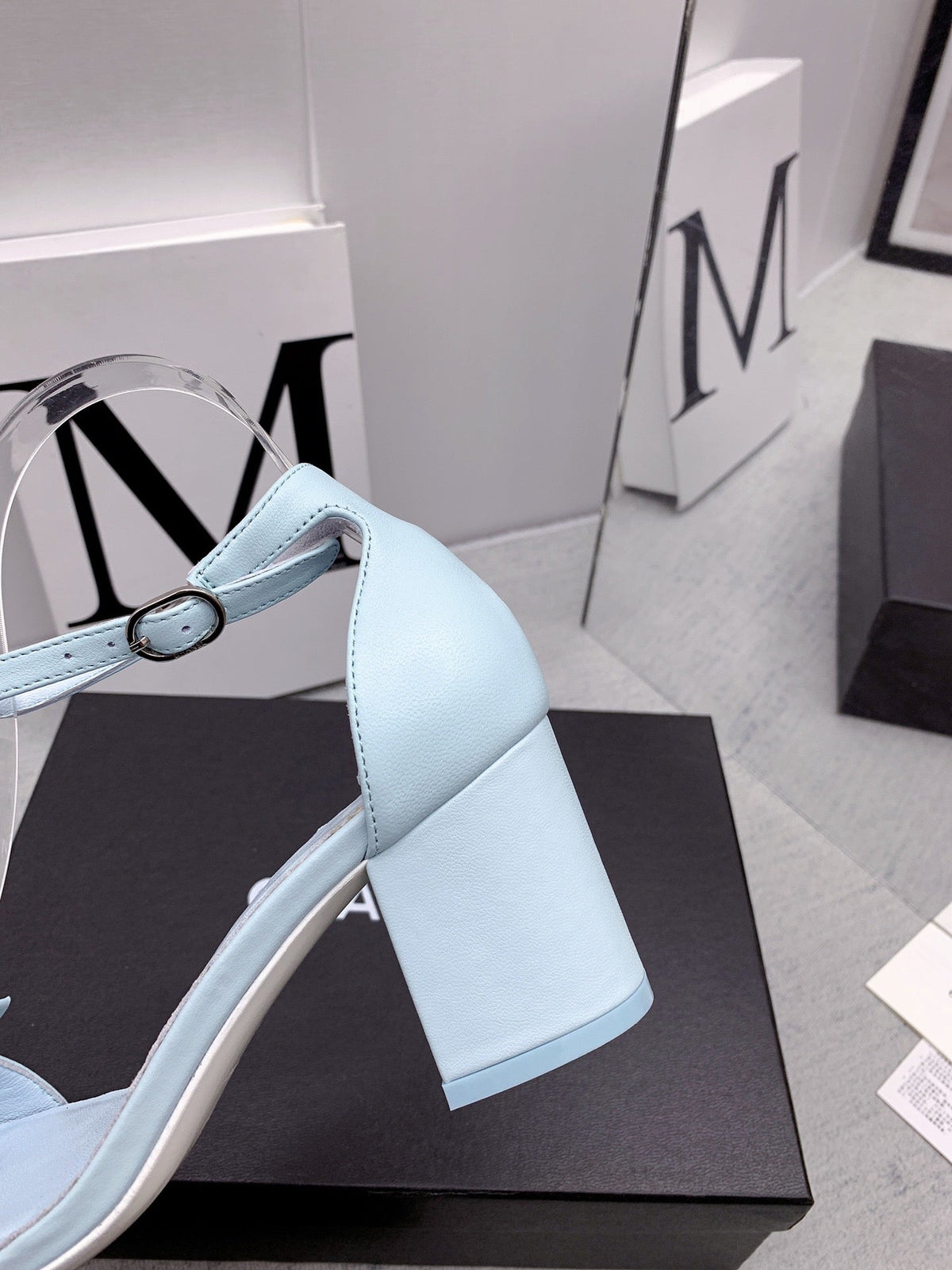 CC 26s Ankle Strap Sandals 6cm Light Blue Leather 163417