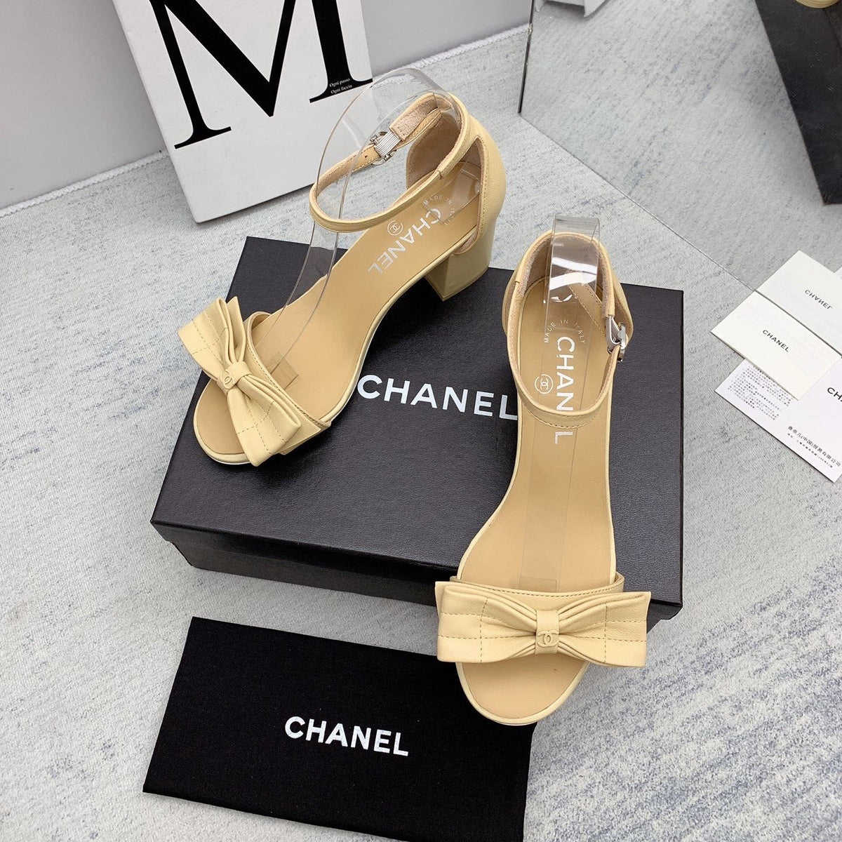 CC 26s Ankle Strap Sandals 6cm Beige Leather 163409