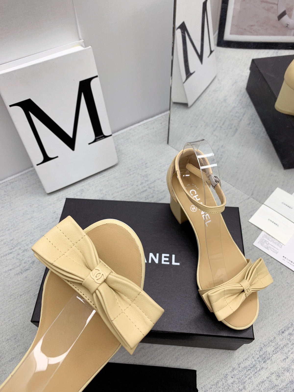 CC 26s Ankle Strap Sandals 6cm Beige Leather 163409