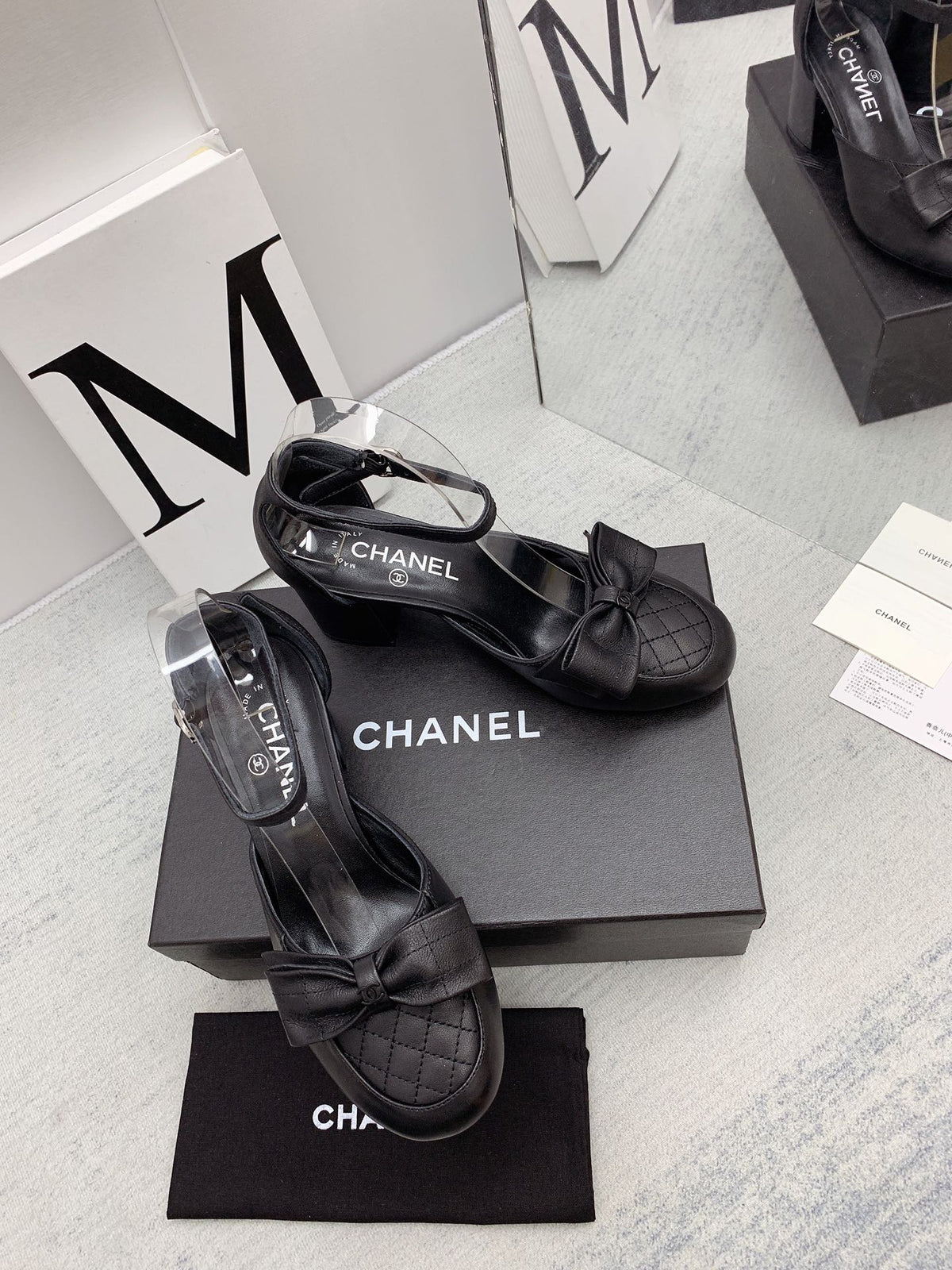 CC 26s Ankle Strap Heels 6cm Black Leather 163418