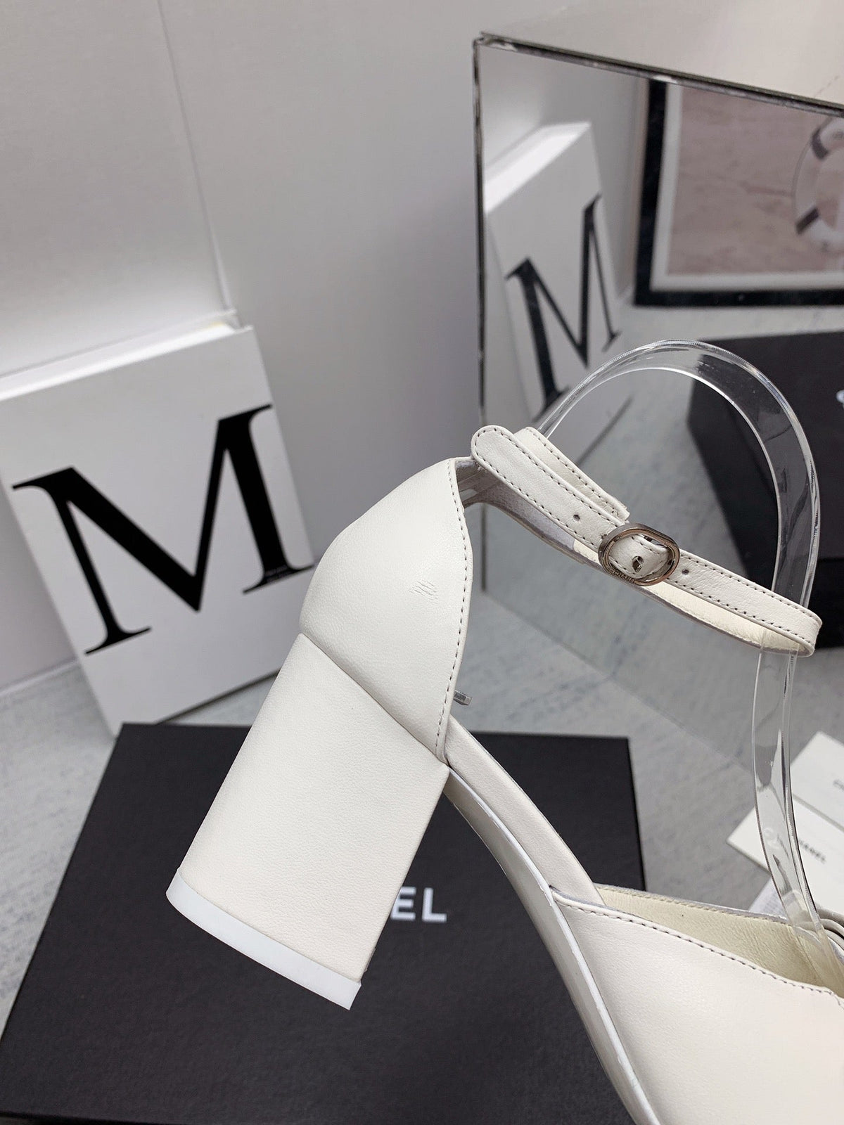 CC 26s Ankle Strap Heels 6cm White Leather 163416
