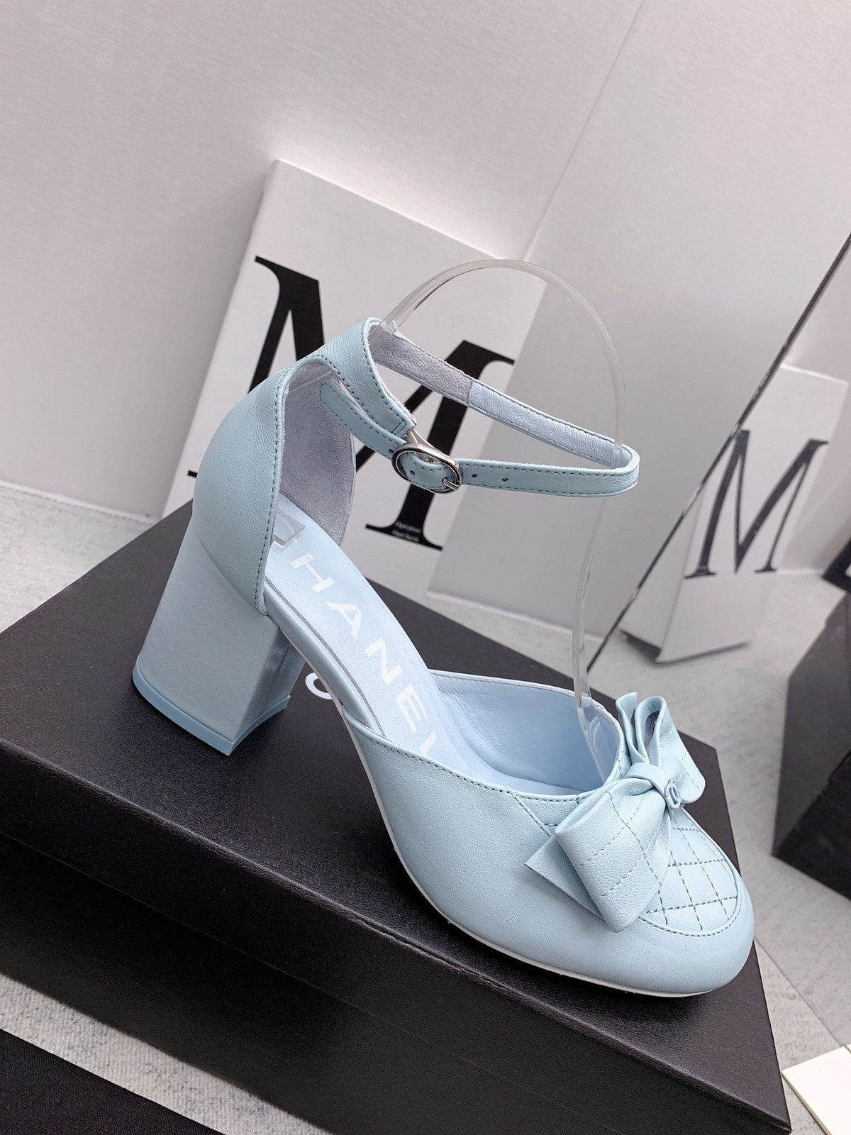 CC 26s Ankle Strap Heels 6cm Light Blue Leather 163413