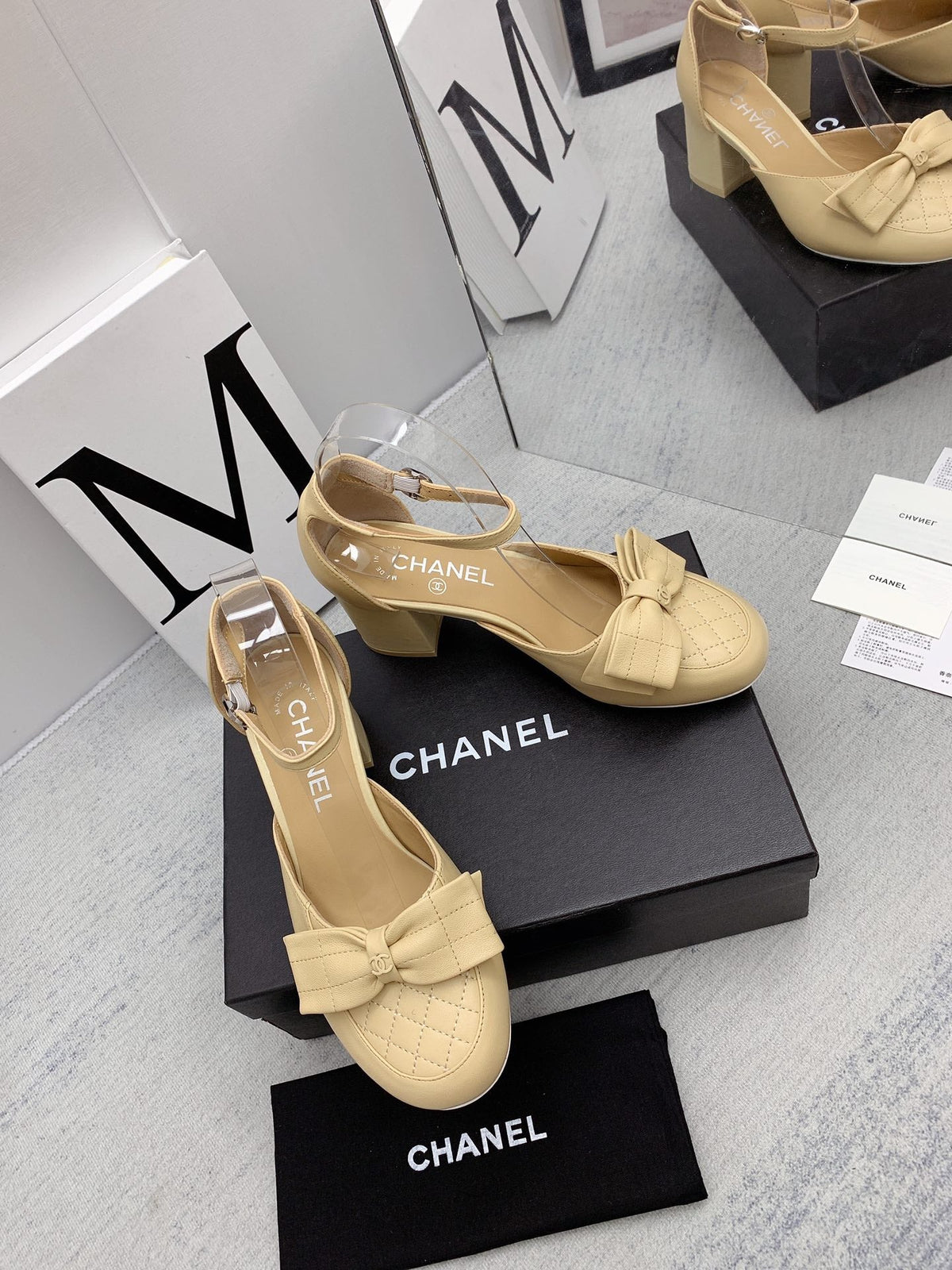 CC 26s Ankle Strap Heels 6cm Beige Leather 163412