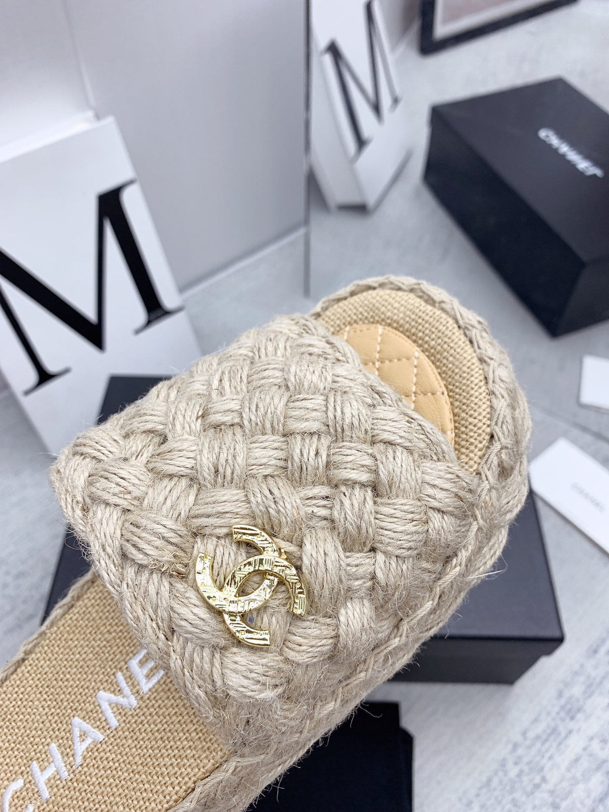 CC 26s Mules Beige Interlocking Fabric Lambskin 160005