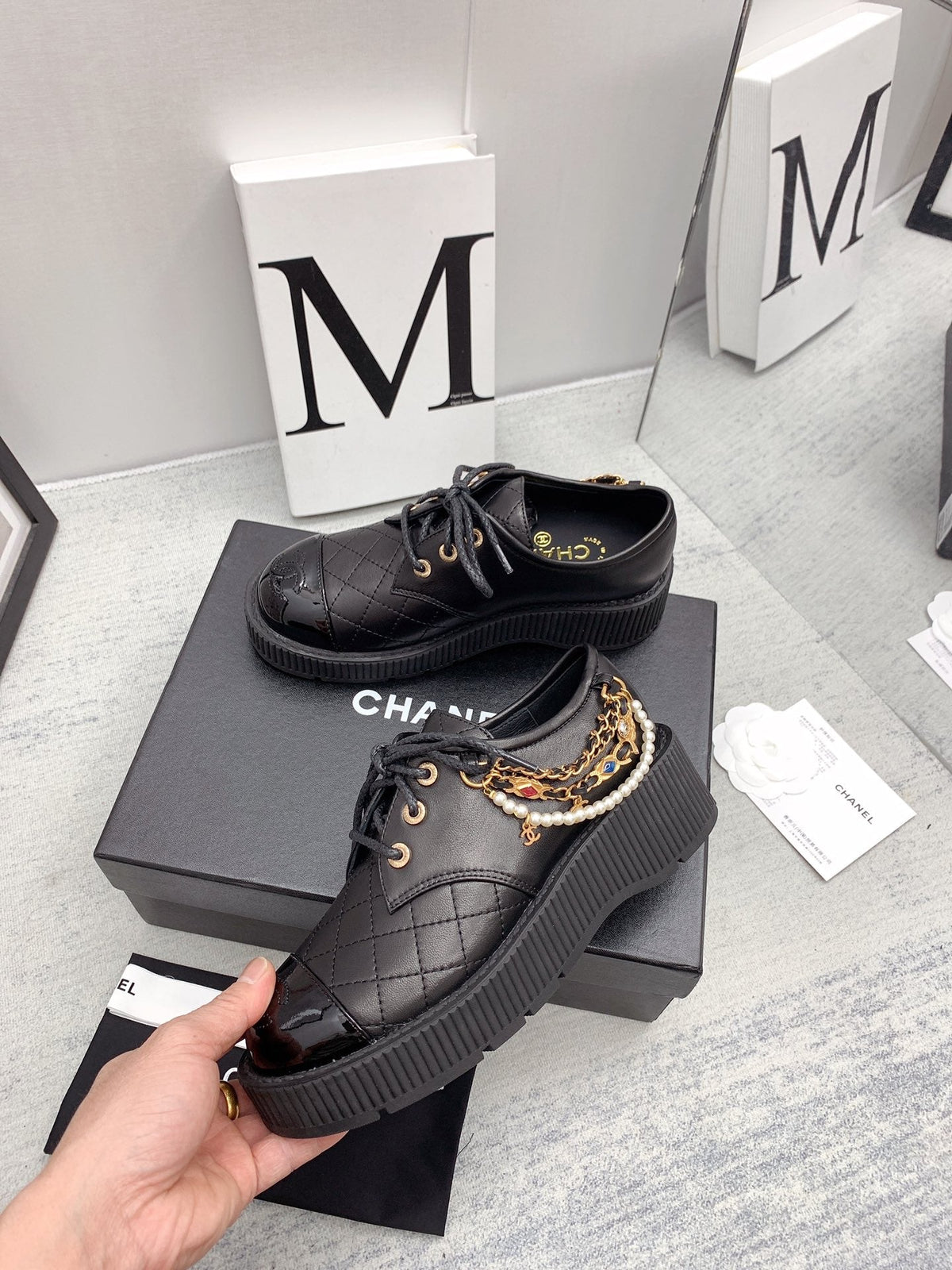 CC 26s Oxford Shoes 4cm Black Pearl Leather 162952