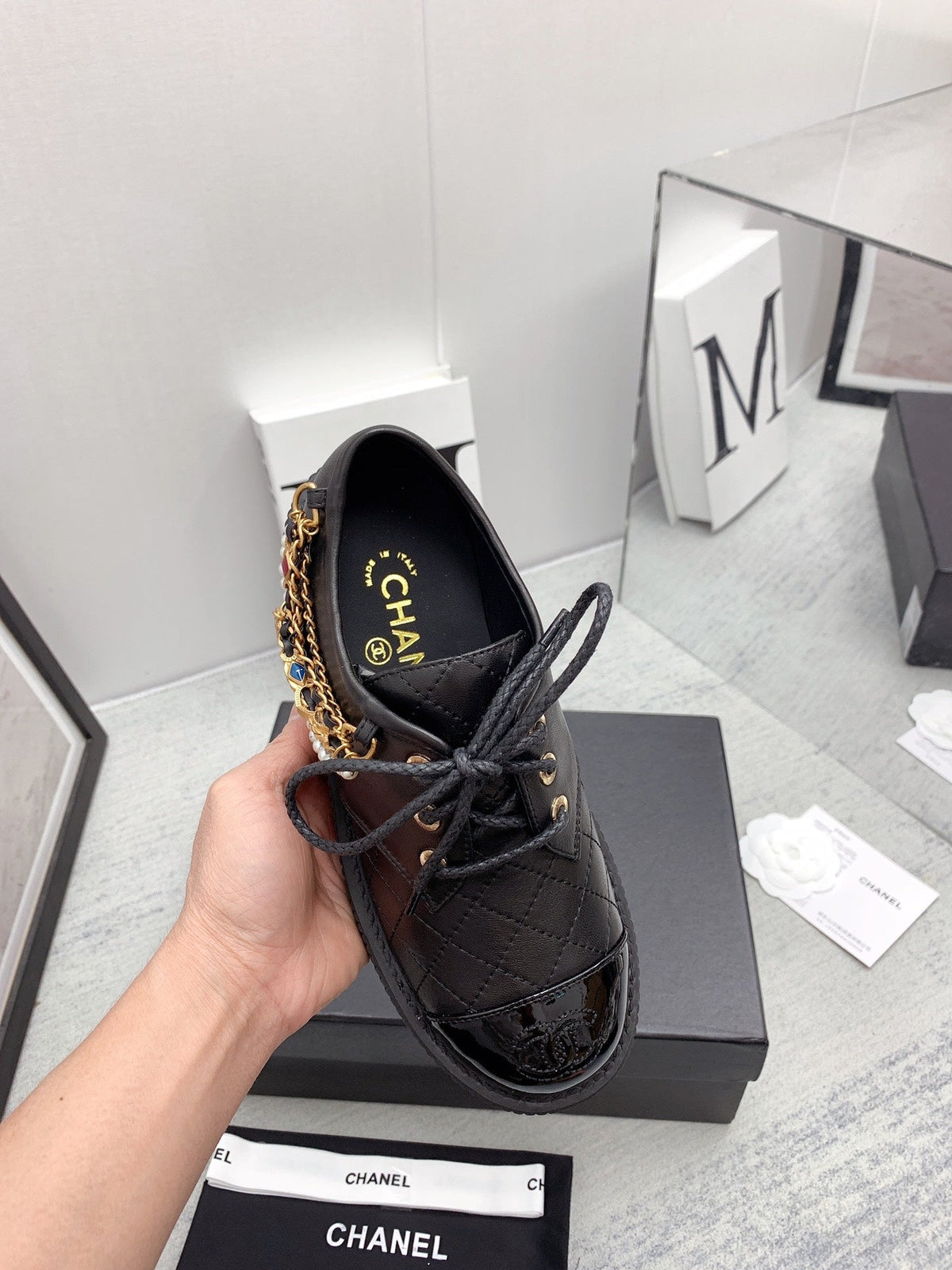 CC 26s Oxford Shoes 4cm Black Pearl Leather 162952