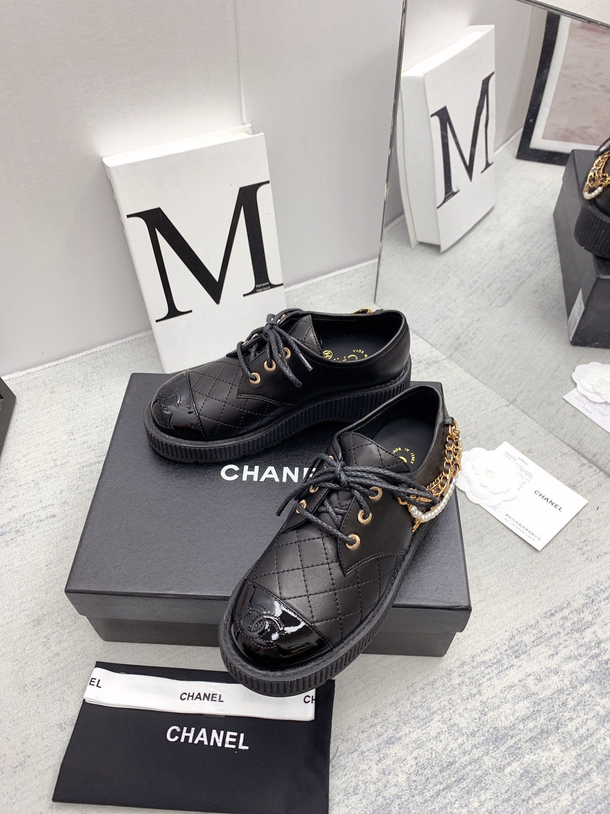 CC 26s Oxford Shoes 4cm Black Pearl Leather 162952