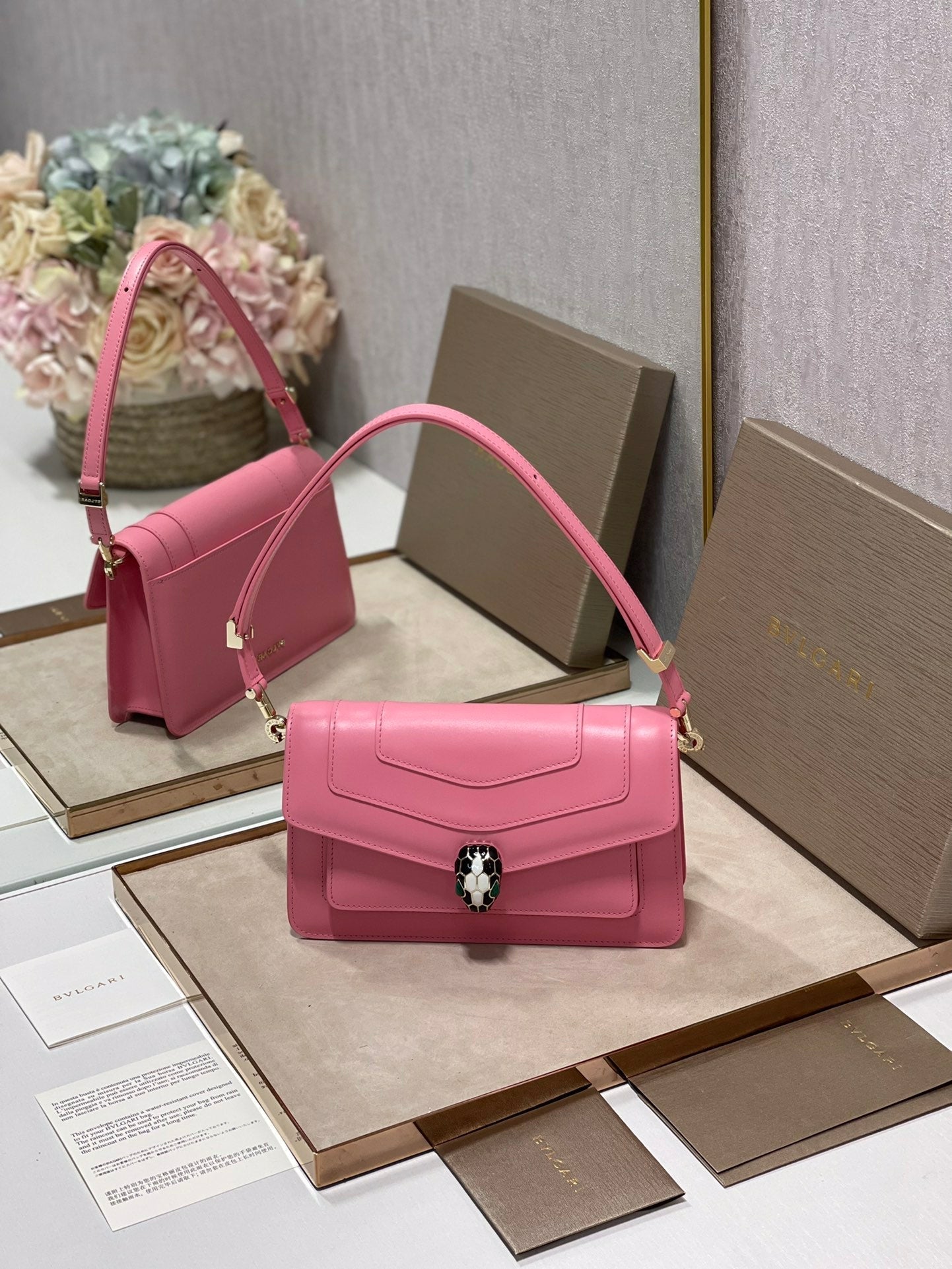 Serpenti Forever East-West Shoulder Bag 22cm Pink Cafskin GHW 188473
