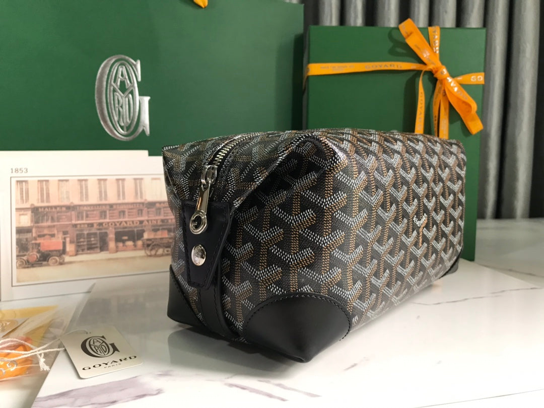 Goyard Bowling 25 Toiletry Bag Black Canvas & Calfskin