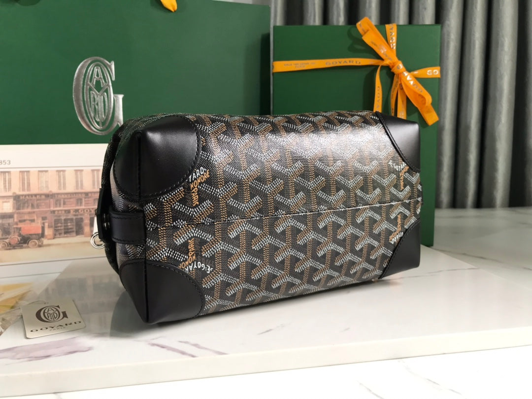 Goyard Bowling 25 Toiletry Bag Black Canvas & Calfskin