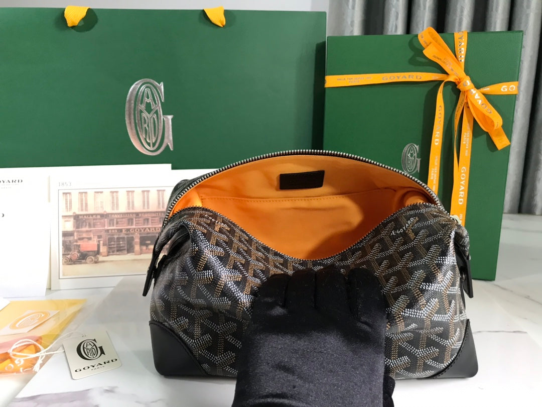 Goyard Bowling 25 Toiletry Bag Black Canvas & Calfskin