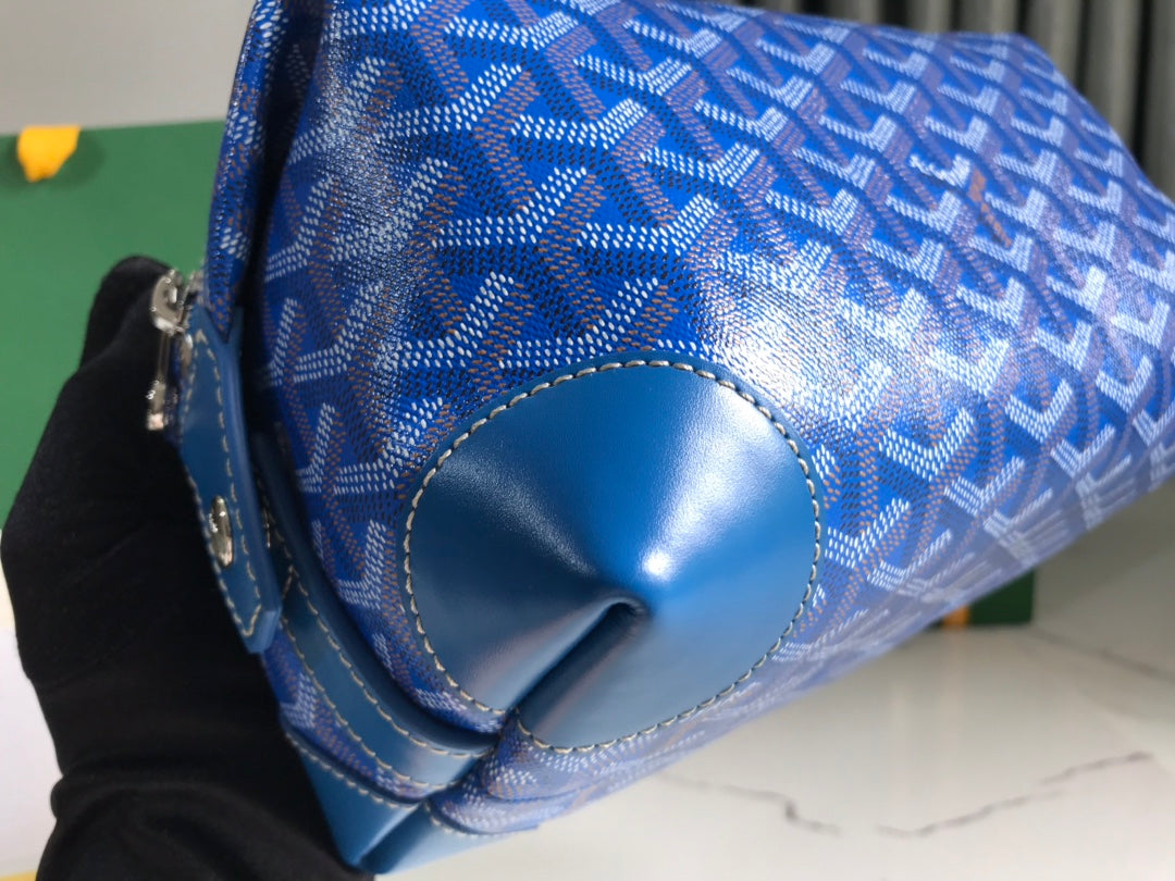 Goyard Bowling 25 Toiletry Bag Blue Canvas & Calfskin