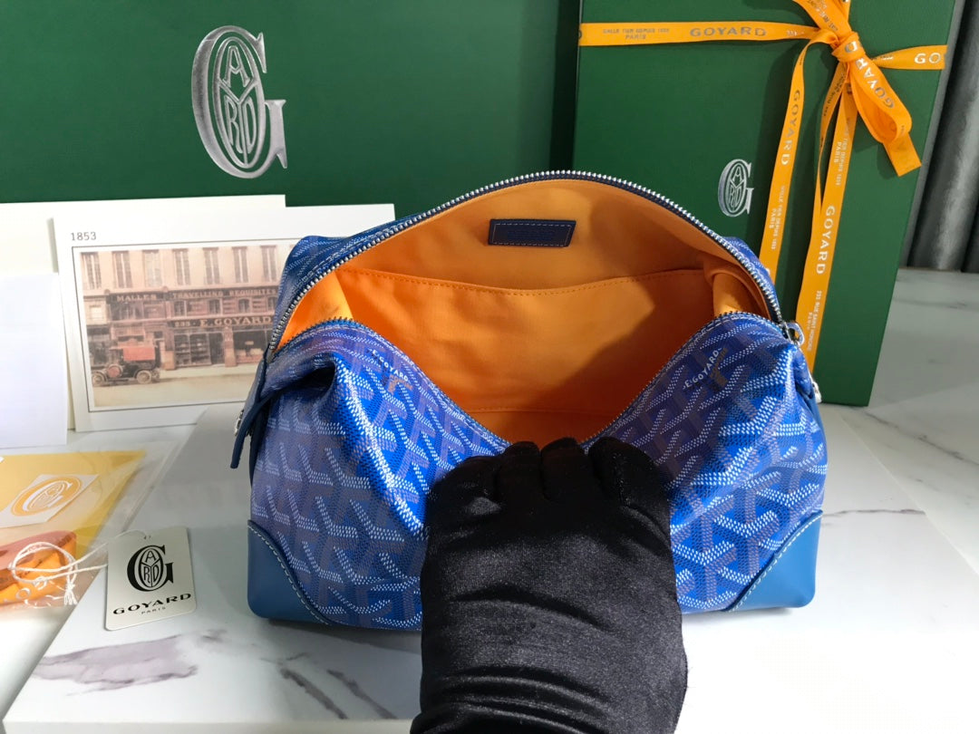 Goyard Bowling 25 Toiletry Bag Blue Canvas & Calfskin