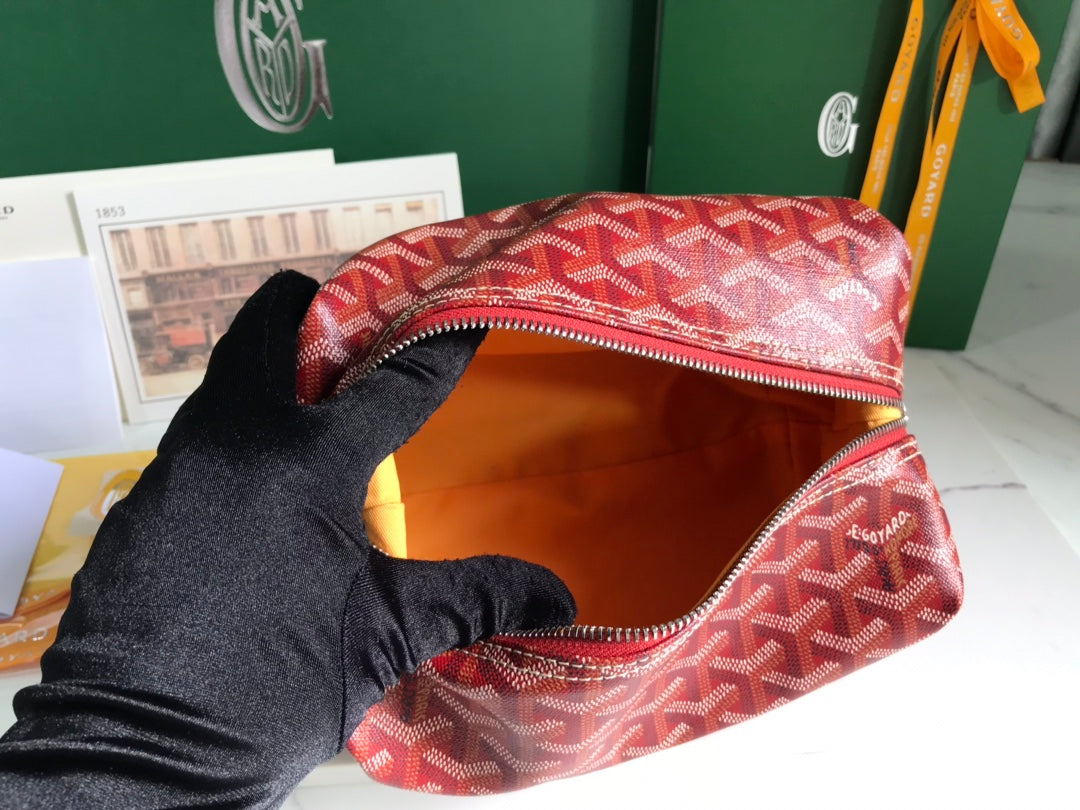 Goyard Bowling 25 Toiletry Bag Red Canvas & Calfskin