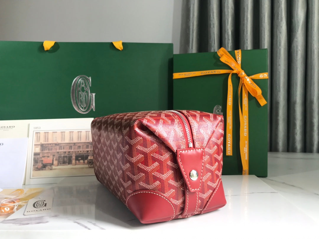 Goyard Bowling 25 Toiletry Bag Red Canvas & Calfskin