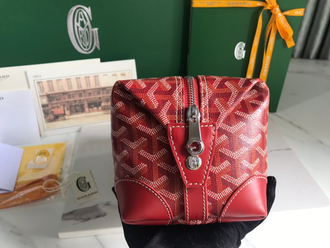 Goyard Bowling 25 Toiletry Bag Red Canvas & Calfskin