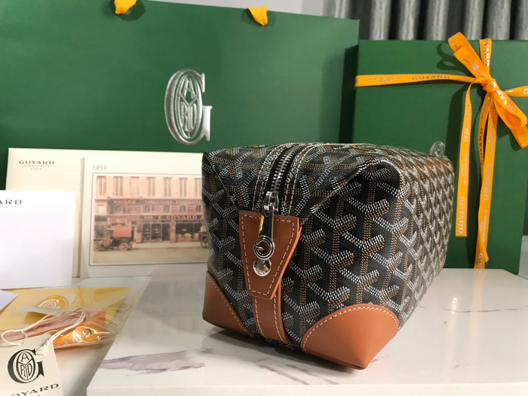 Goyard Bowling 25 Toiletry Bag Black Tan Canvas & Calfskin