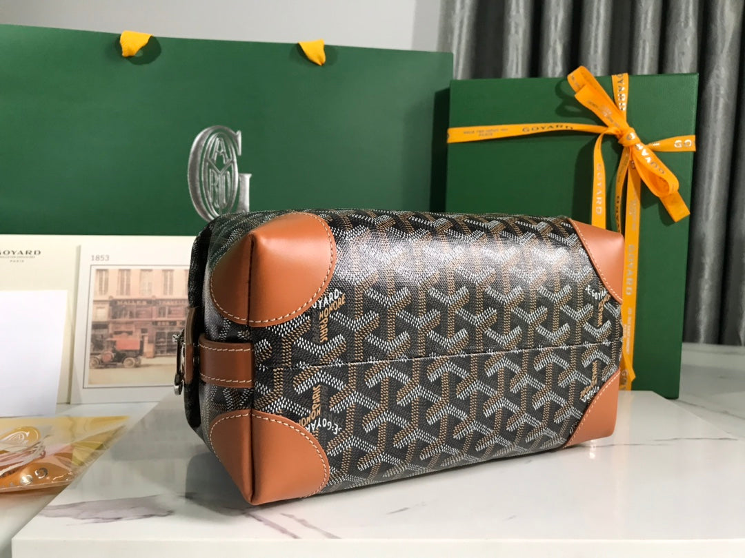 Goyard Bowling 25 Toiletry Bag Black Tan Canvas & Calfskin