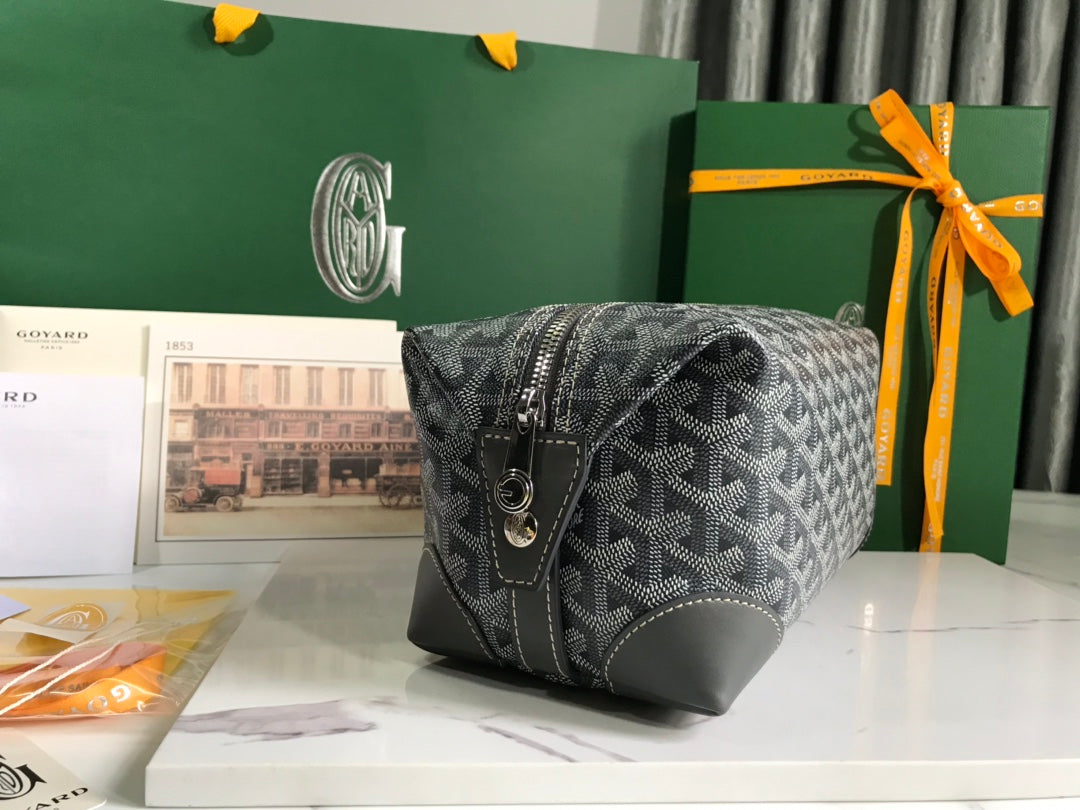 Goyard Bowling 25 Toiletry Bag Grey Canvas & Calfskin