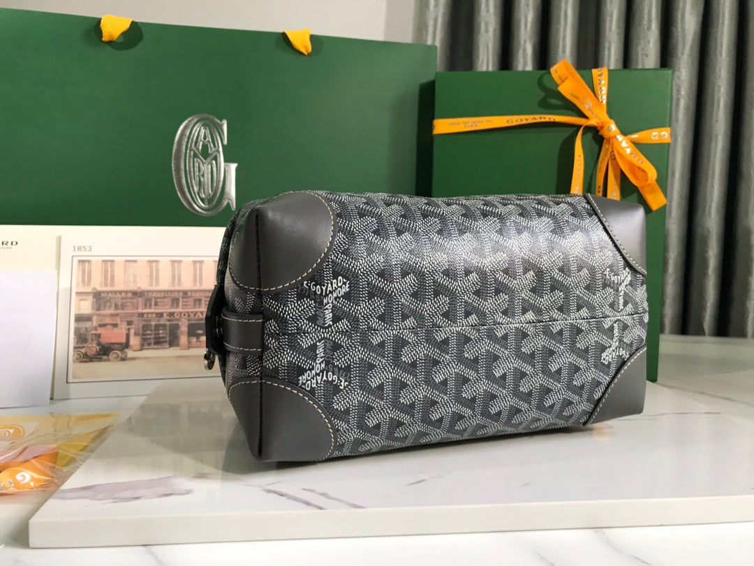 Goyard Bowling 25 Toiletry Bag Grey Canvas & Calfskin