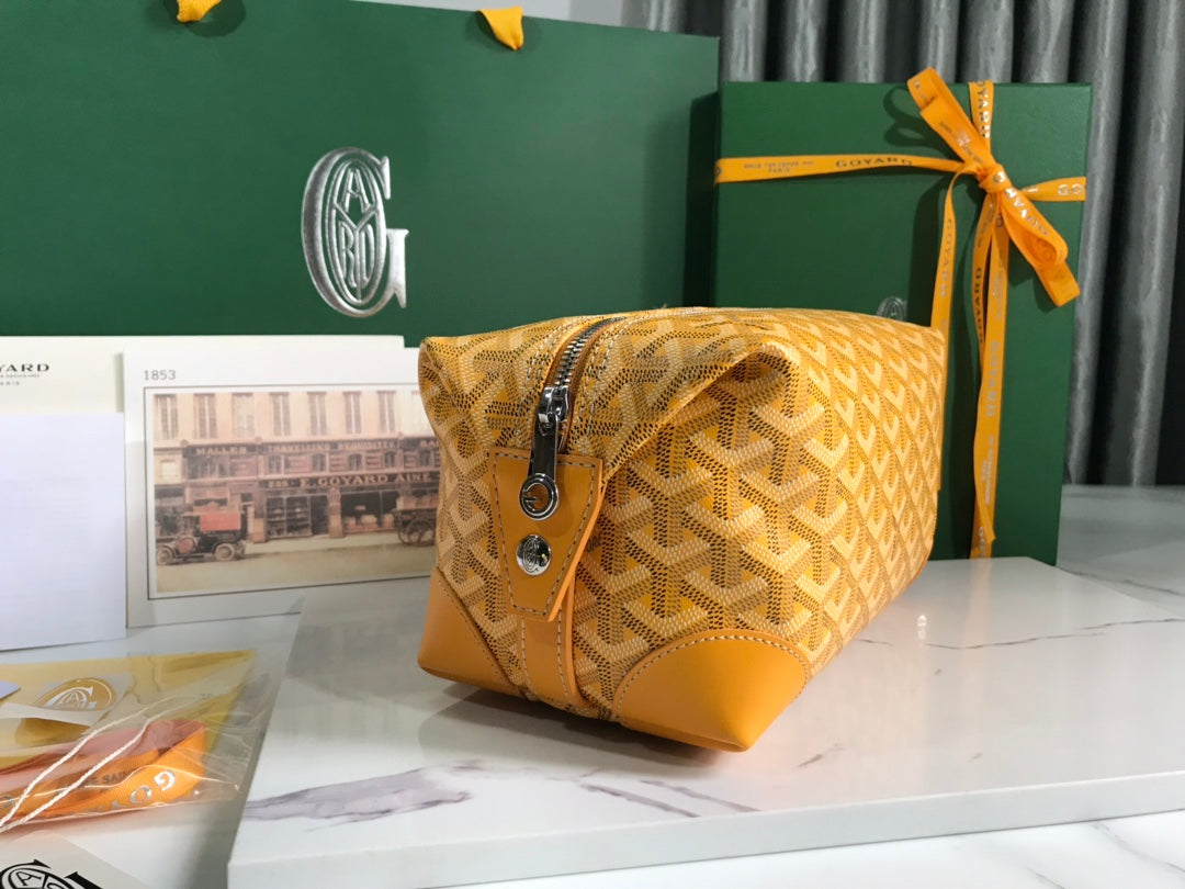 Goyard Bowling 25 Toiletry Bag Yellow Canvas & Calfskin