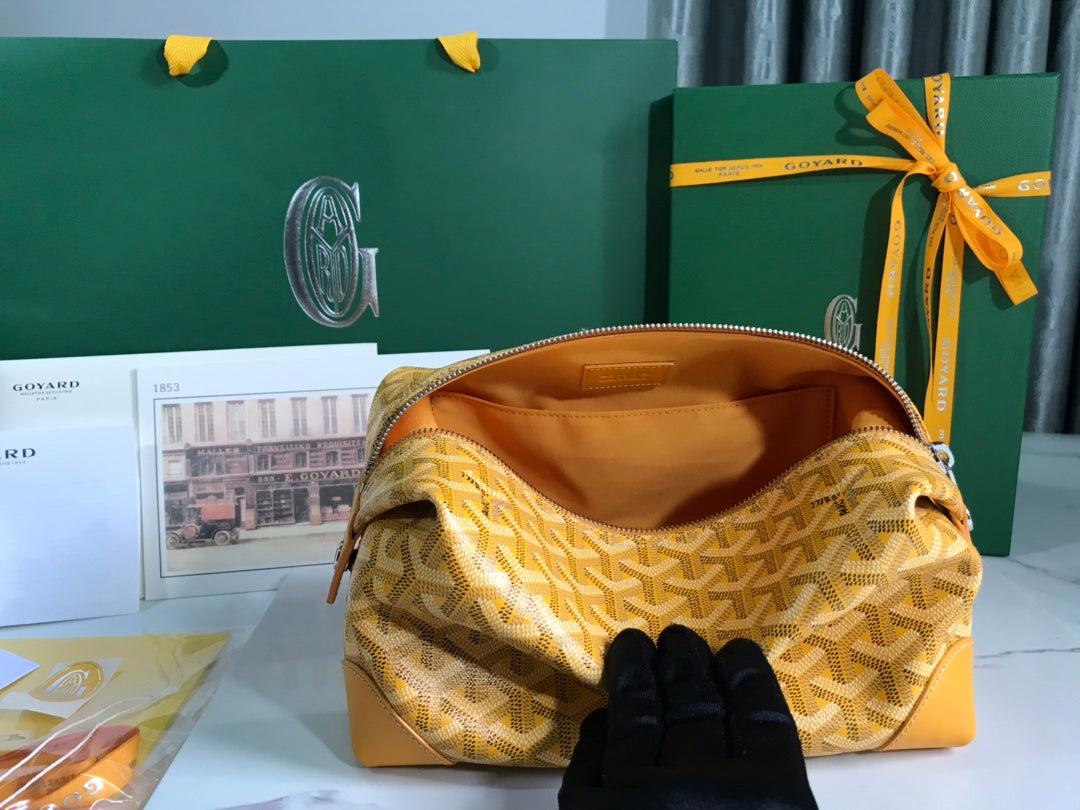 Goyard Bowling 25 Toiletry Bag Yellow Canvas & Calfskin